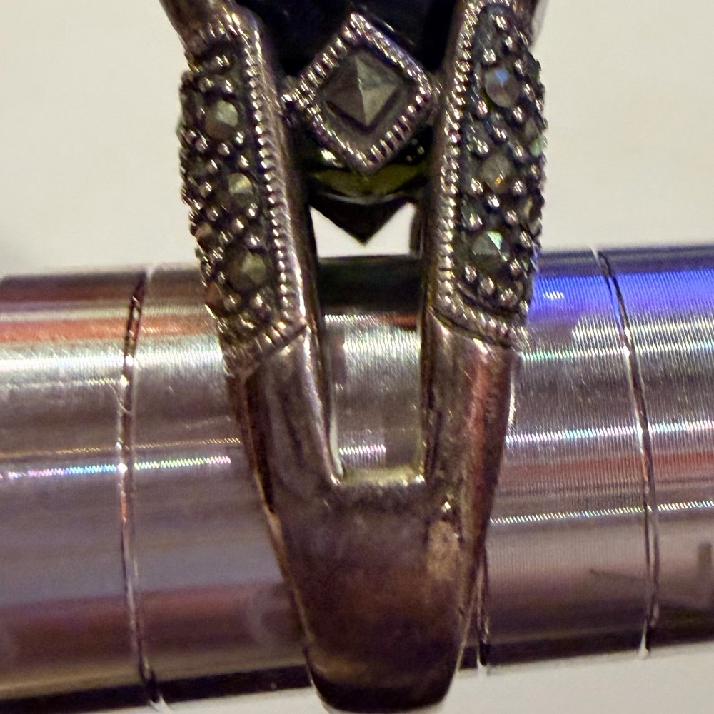 Sterling Silver Smoky Quartz Marcasite Statement Ring Art Deco Style - Picture 11 of 13